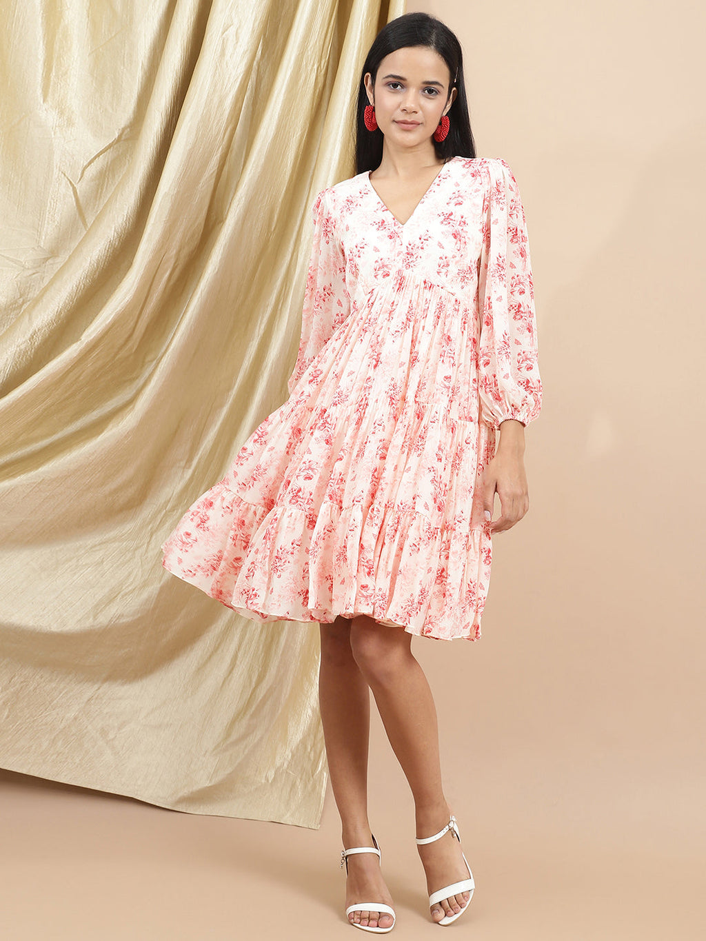 Certified Bemberg Satin Blue Floral Tier Dress by Ewoke with Bemberg, Best Selling, Festive 23, Mini Dresses, Natural with azo free dyes, Prints, Relaxed Fit, Resort Wear, Satin, Tiered Dress, Womenswear at Kamakhyaa for sustainable fashion