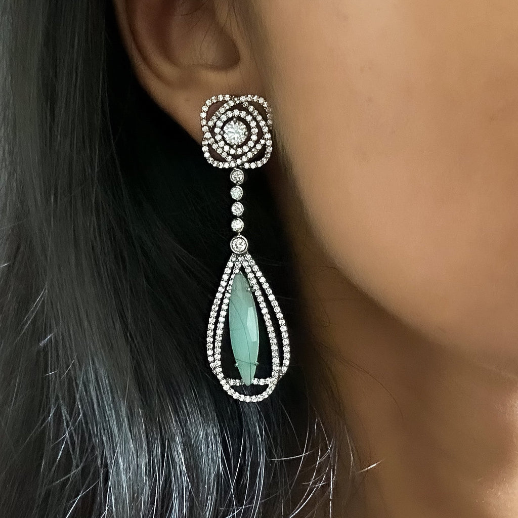 Wild Rose Danglers by Chiyo with Blue, Brass, Danglers, Earrings, Evening Wear, Festive Jewellery, Festive Wear, Free Size, Gold Plated, jewelry, Long Earrings, Re-polishable, Solids at Kamakhyaa for sustainable fashion