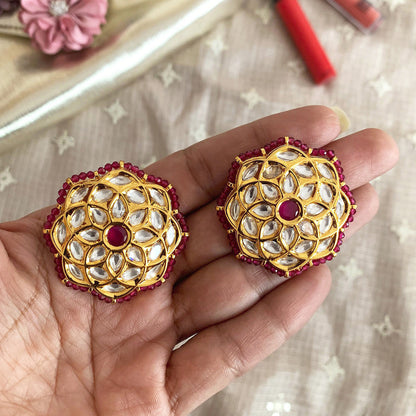 Gulzar Studs by Chiyo with Brass, Earrings, Festive Jewellery, Festive Wear, Free Size, Gold Plated, Gulzar by Taro, jewelry, Re-polishable, Red, Solids, Textured at Kamakhyaa for sustainable fashion