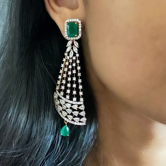 Shaheen Earrings by Chiyo with Brass, Earrings, Festive Jewellery, Festive Wear, Free Size, Gold Plated, Green, jewelry, Long Earrings, Re-polishable, Solids, Textured at Kamakhyaa for sustainable fashion
