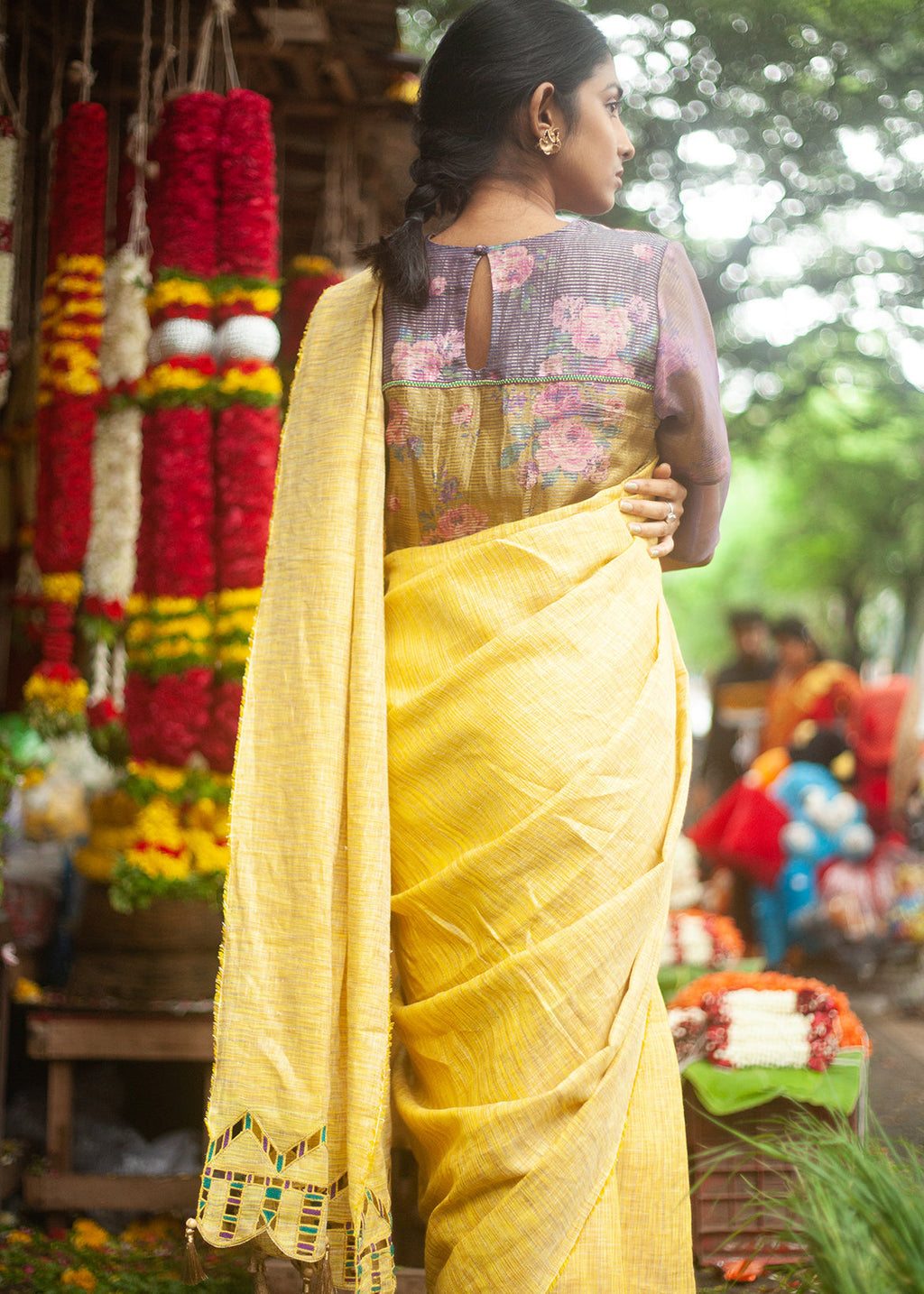 Yellow Cutwork Saree Surajmukhi by Aeka with Cutwork, Festive Wear, For Mother, Indian Wear, Linen, Natural, Regular Fit, Saree Sets, Womenswear, Yellow at Kamakhyaa for sustainable fashion