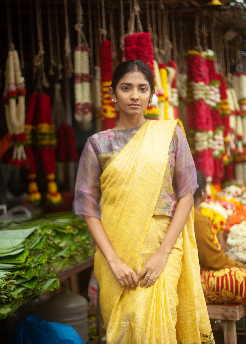 Yellow Cutwork Saree Surajmukhi by Aeka with Cutwork, Festive Wear, For Mother, Indian Wear, Linen, Natural, Regular Fit, Saree Sets, Womenswear, Yellow at Kamakhyaa for sustainable fashion