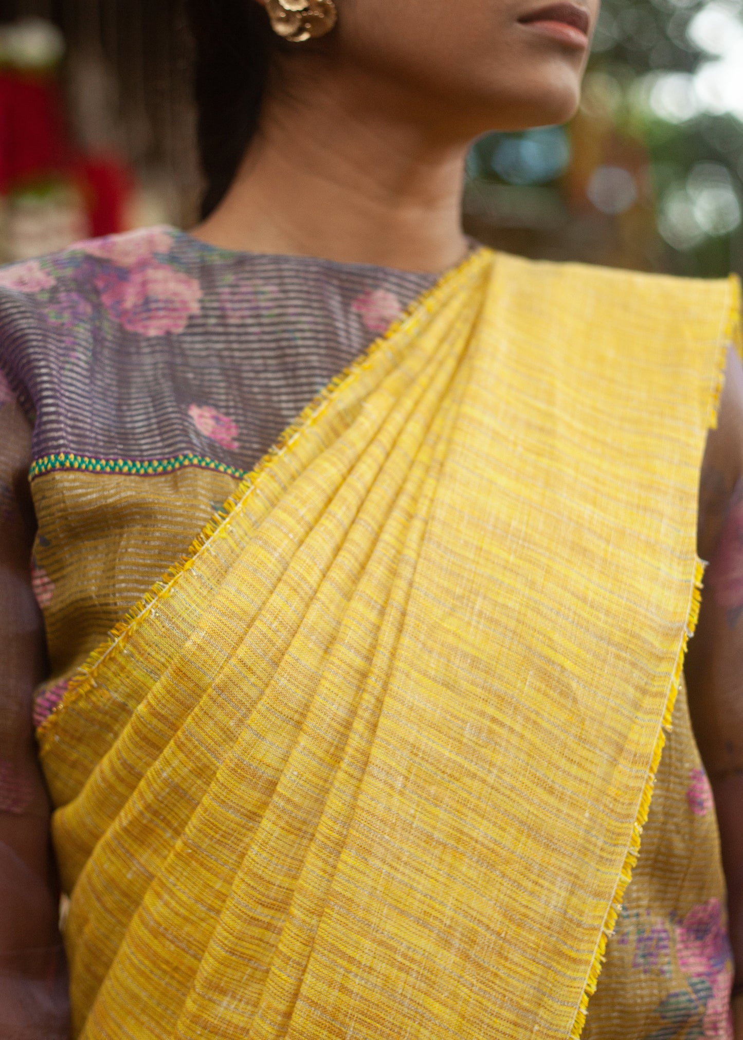 Yellow Cutwork Saree Surajmukhi by Aeka with Cutwork, Festive Wear, For Mother, Indian Wear, Linen, Natural, Regular Fit, Saree Sets, Womenswear, Yellow at Kamakhyaa for sustainable fashion