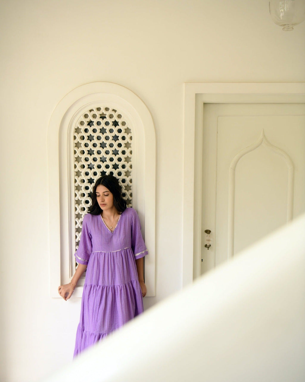 Purple Tiered Maxi Dress by Taro with Best Selling, Evening Wear, FB ADS JUNE, Handwoven cotton, July Sale, July Sale 2023, Natural, Purple, Regular Fit, Solids, Tiered Dresses, Wildflower by Taro, Womenswear at Kamakhyaa for sustainable fashion