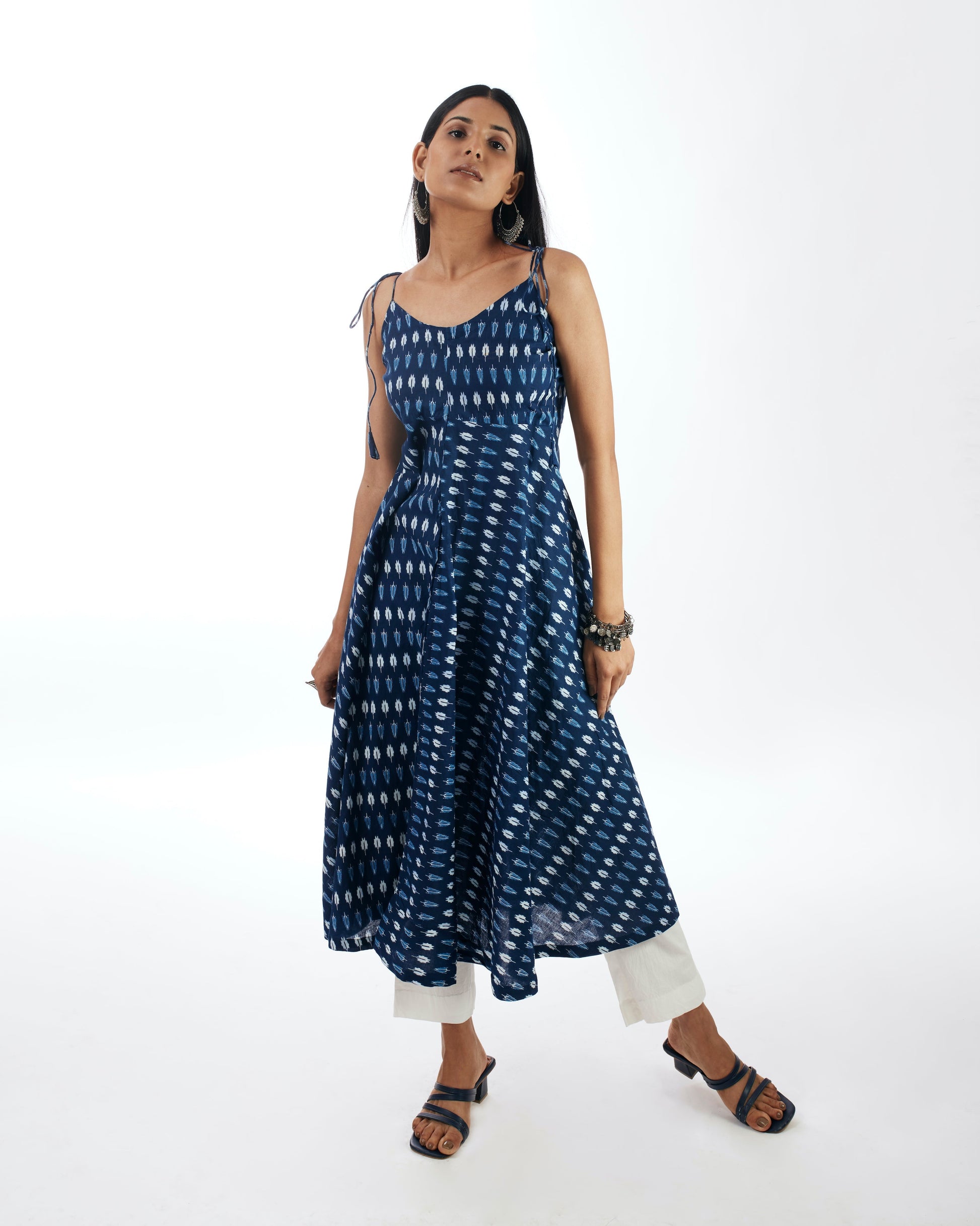 Strap Kurta And Solid White Pant by Indian Wear with 100% pure cotton, Blue, Complete Sets, Festive Wear, Indian Wear, KKYSS, Kurta Pant Sets, Natural, Prints, Regular Fit, Summer Sutra, Womenswear at Kamakhyaa for sustainable fashion