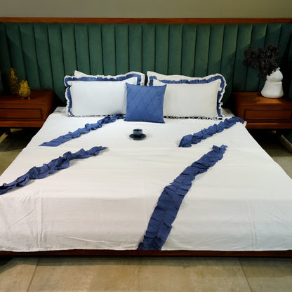 Enriched Frill by Aetherea with 100% Cotton, Bed Covers, Blue, Frills, Home, White at Kamakhyaa for sustainable fashion