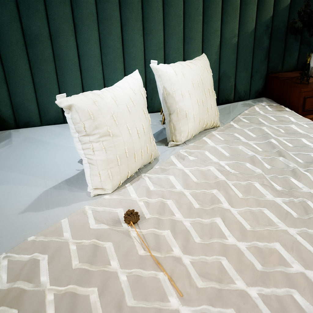 Diamond Dazzle by Aetherea with Bed Throws, Light Grey, Silk, Tassels, Upcycled at Kamakhyaa for sustainable fashion