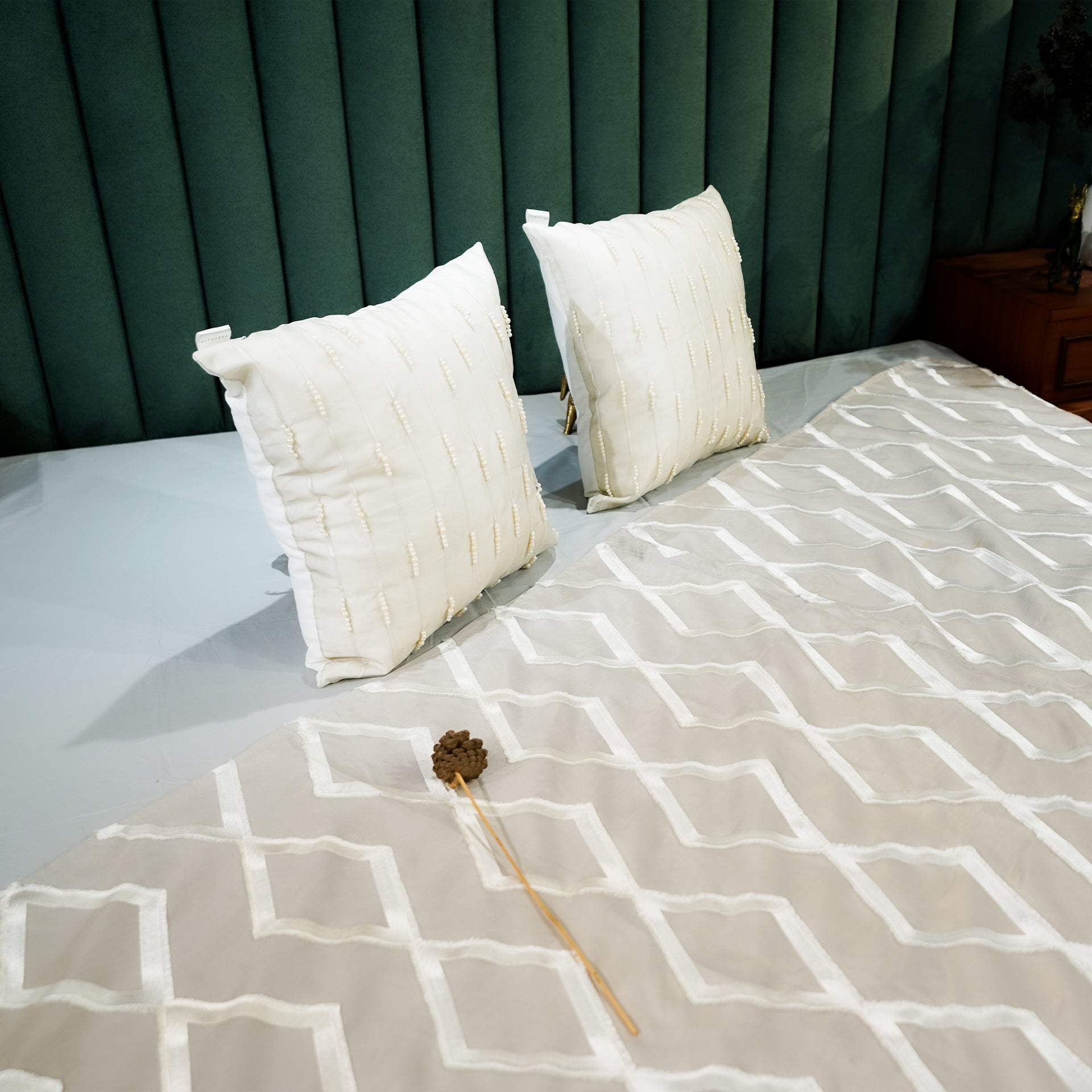 Diamond Dazzle by Aetherea with Bed Throws, Light Grey, Silk, Tassels, Upcycled at Kamakhyaa for sustainable fashion