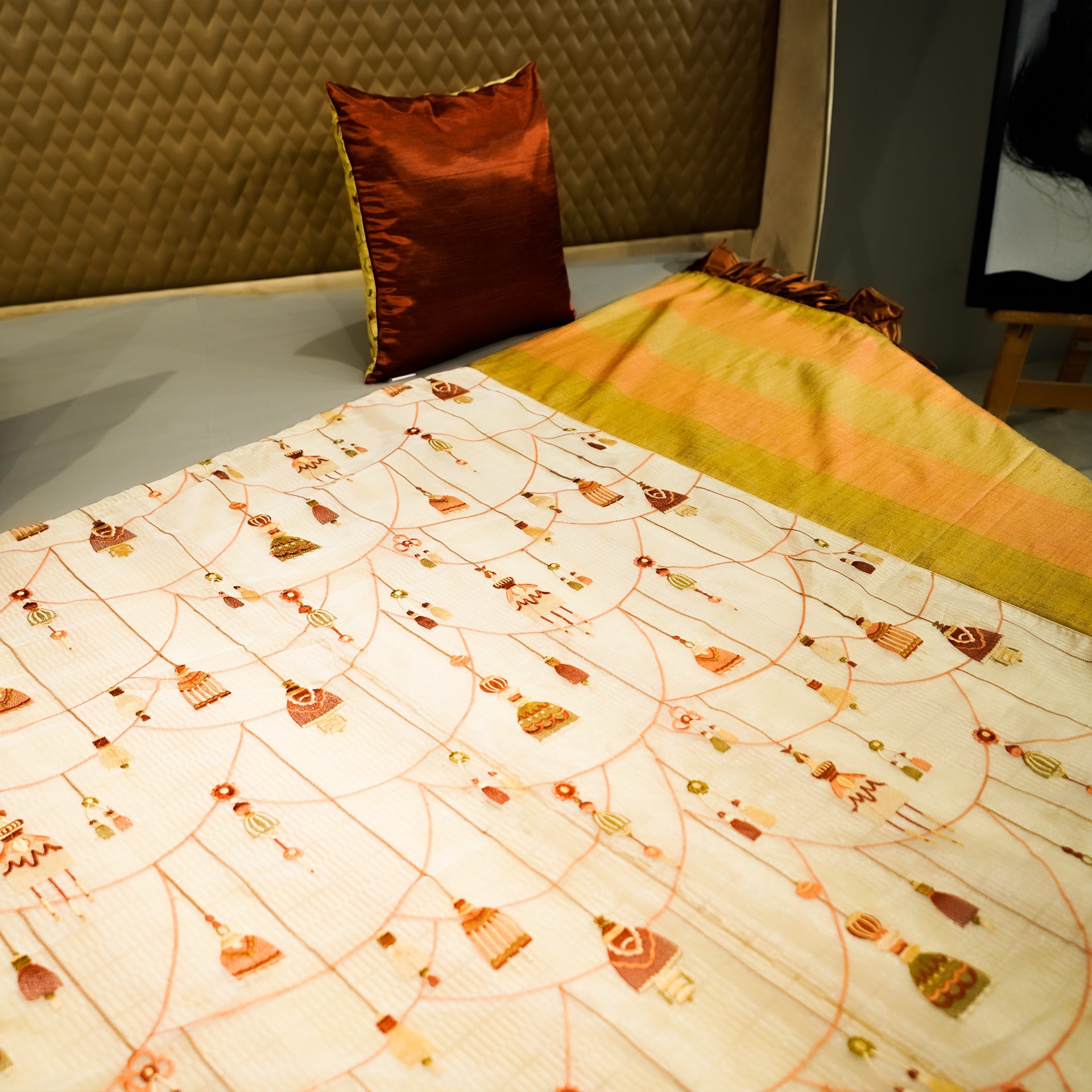 Bell Symphony by Aetherea with Bed Throws, Multi-coloured, Sheer, Silk, Upcycled at Kamakhyaa for sustainable fashion