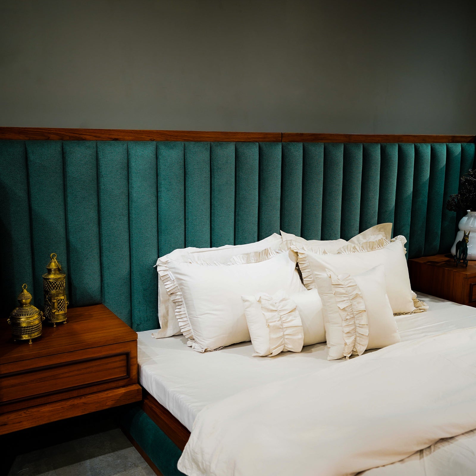 Ruffled Duvet Cover by Aetherea with 500 TC, Beige, Cushion, Duvet Covers, Ruffles at Kamakhyaa for sustainable fashion