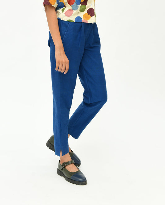Indigo Blue Solid Pants by Rias Jaipur with 100% Organic Cotton, Blue, Casual Wear, Handspun, Handwoven, Pants, Relaxed Fit, Solids, Void, Void by Rias Jaipur, Womenswear at Kamakhyaa for sustainable fashion