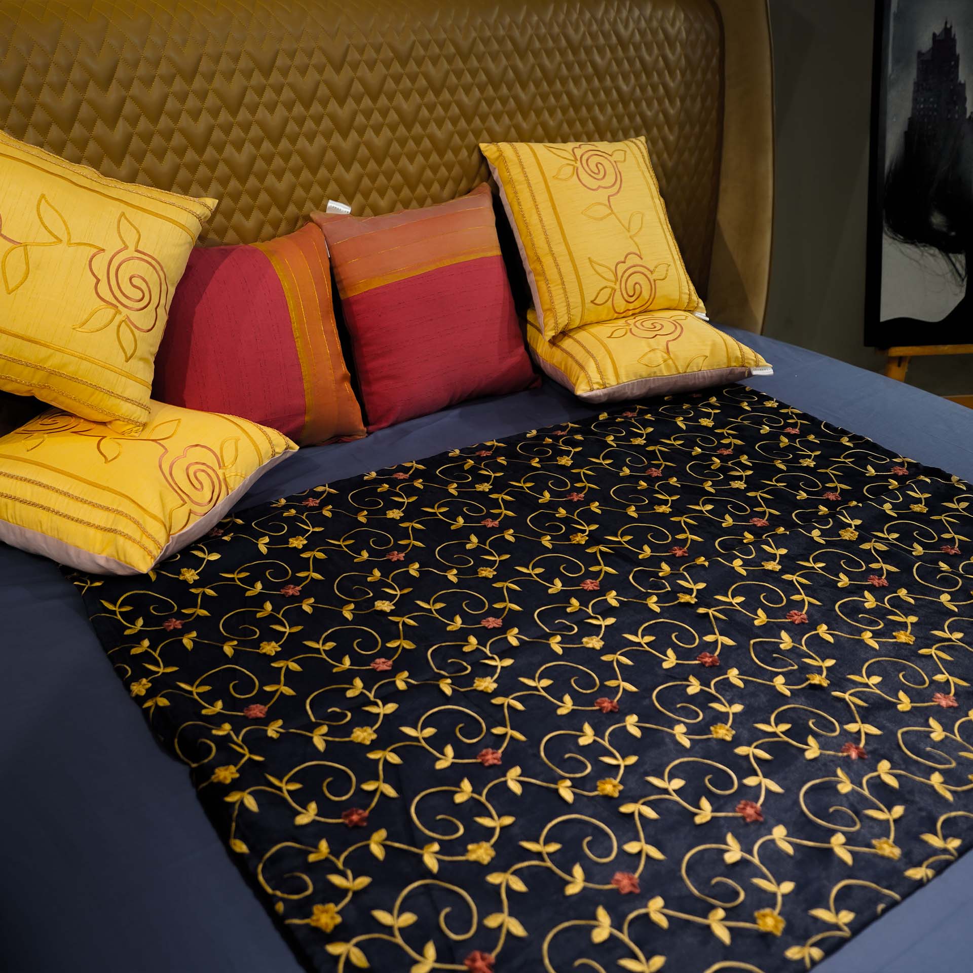 Enchanted Bloom by Aetherea with Bed Throws, Cotton, Royal Blue, Sheer, Upcycled at Kamakhyaa for sustainable fashion