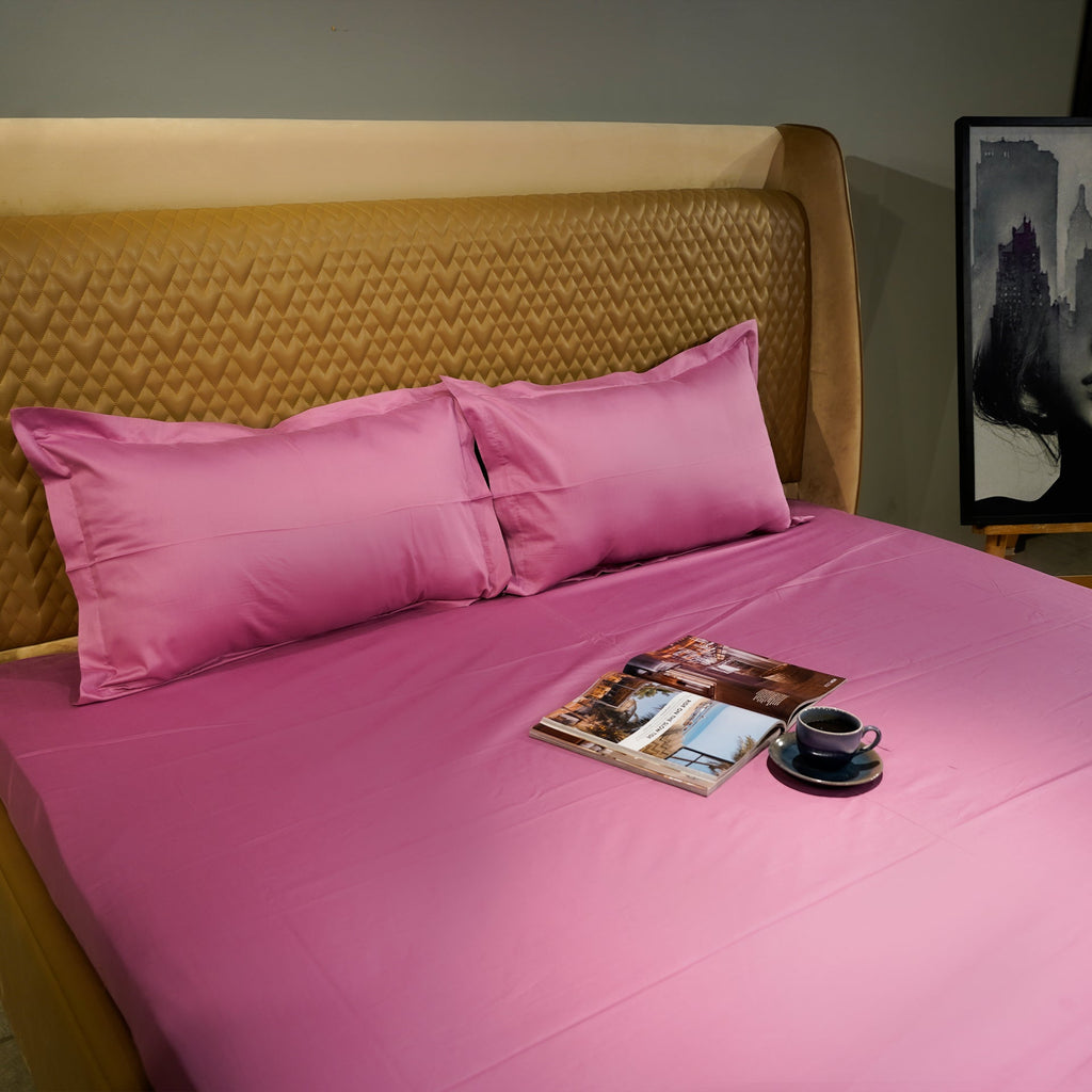 Pink Paradise by Aetherea with 100% Cotton, 300 TC, 400 TC, 500 TC, Bedsheets, King, Pink, Plain, Plain Bedsheets, Queen, Solid at Kamakhyaa for sustainable fashion