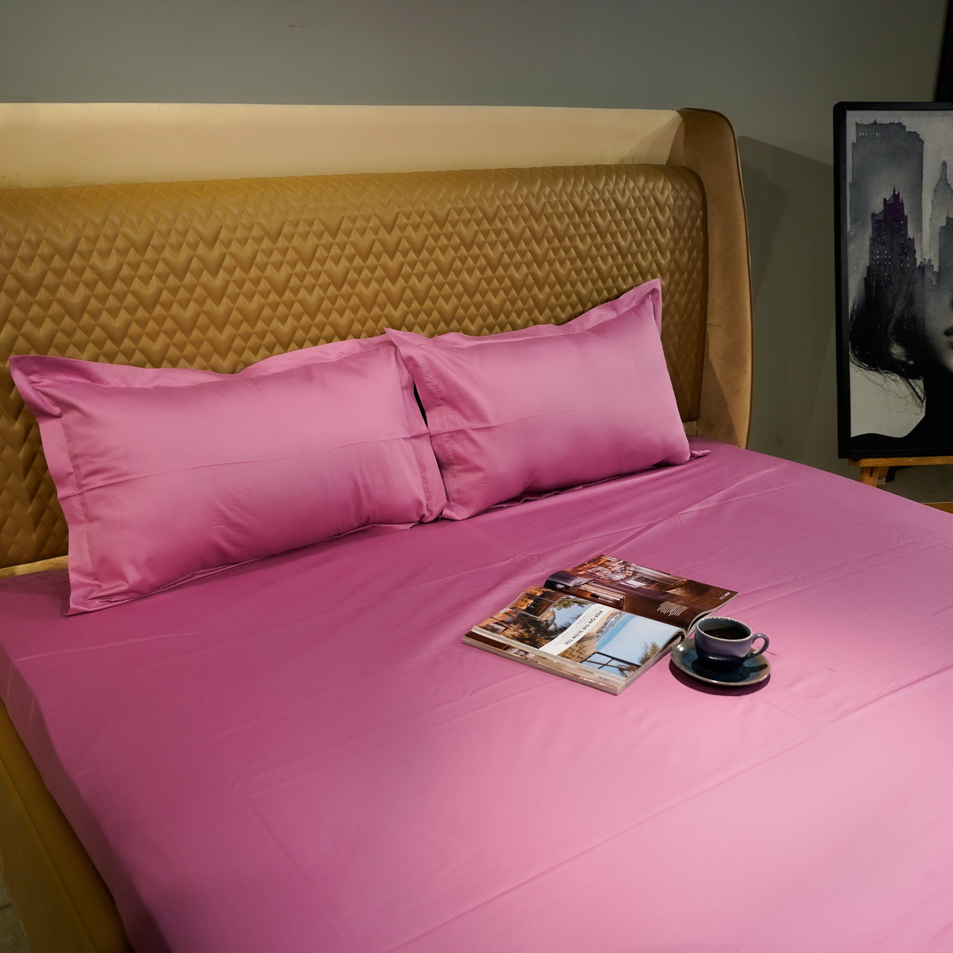 Pink Paradise by Aetherea with 100% Cotton, 300 TC, 400 TC, 500 TC, Bedsheets, King, Pink, Plain, Plain Bedsheets, Queen, Solid at Kamakhyaa for sustainable fashion