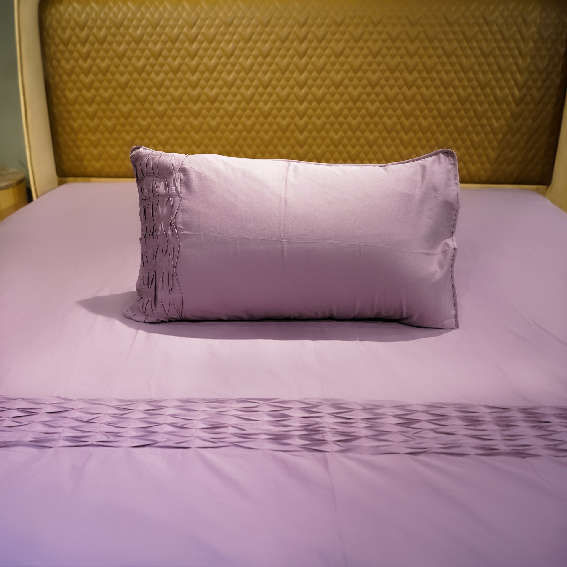 Misty Mauve Honeycomb Serenity by Aetherea with Designer Bedsheets at Kamakhyaa for sustainable fashion