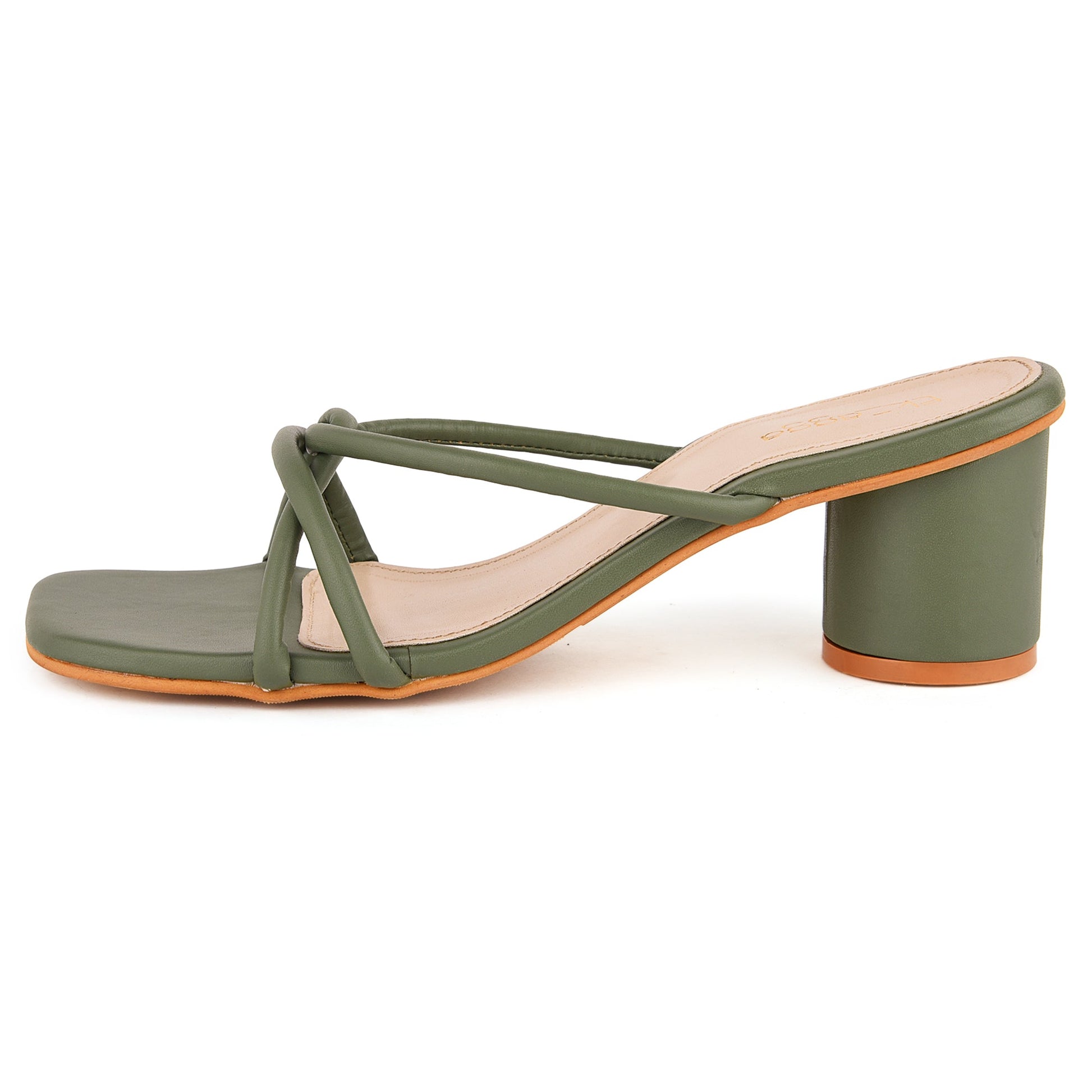 Green Stap Heels at Kamakhyaa by EK_agga. This item is Block Heels, Green, Heels, Less than $50, Party Wear, Patent leather, Solids, Square toe, Vegan