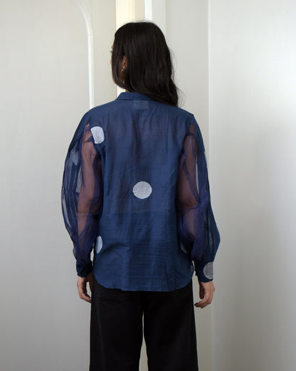 Blue Shirt by Taro with Blue, Duplicate, Evening Wear, Handwoven silk, July Sale, July Sale 2023, Natural, Regular Fit, Shirts, Tops, Wildflower by Taro, Womenswear at Kamakhyaa for sustainable fashion