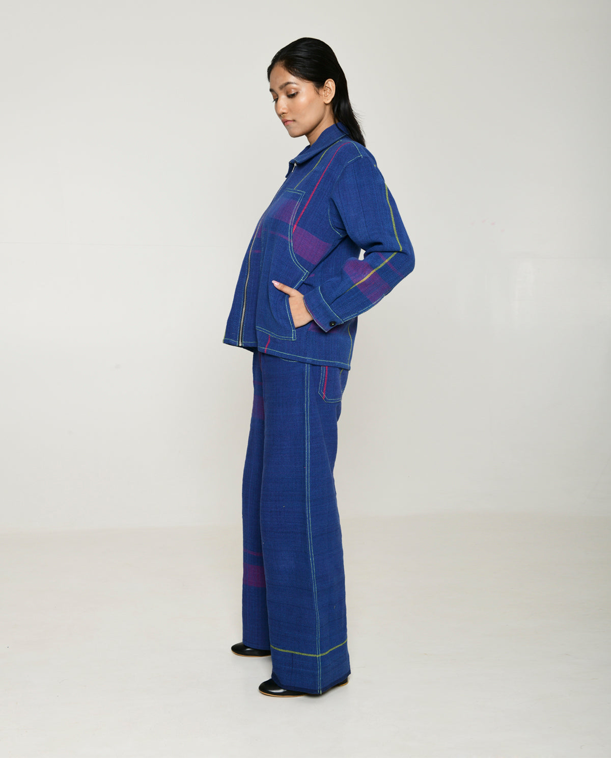 Handwoven Blue striped Cotton Shacket by Rias Jaipur with 100% Cotton, Blue, Casual wear, Multicolor, Natural, RE 2.O, RE 2.O by Rias Jaipur, Relaxed, Stripes, Tops, Unisex, Womenswear at Kamakhyaa for sustainable fashion