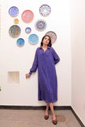 Blue Cotton Crepe Shirt Dress by Taro with Blue, Chaandi by Taro, Cotton, Cotton Lurex, Crepe, Halter Neck Tops, Natural, Regular Fit, Shirt Dresses, Silver, Solids, Womenswear at Kamakhyaa for sustainable fashion