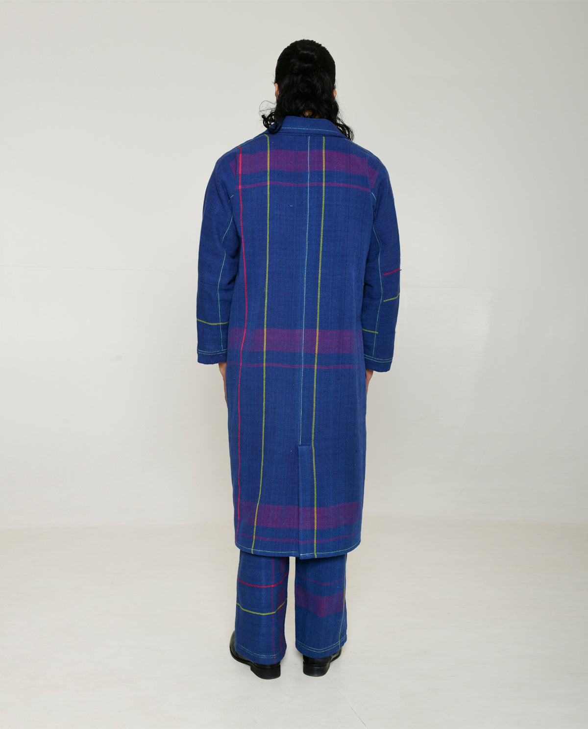 Recycled Blue Striped Cotton Trench Coat by Rias Jaipur with 100% Cotton, Blue, Casual wear, Multicolor, Natural, Overlays, RE 2.O, RE 2.O by Rias Jaipur, Regular, Stripes, Unisex, Womenswear at Kamakhyaa for sustainable fashion