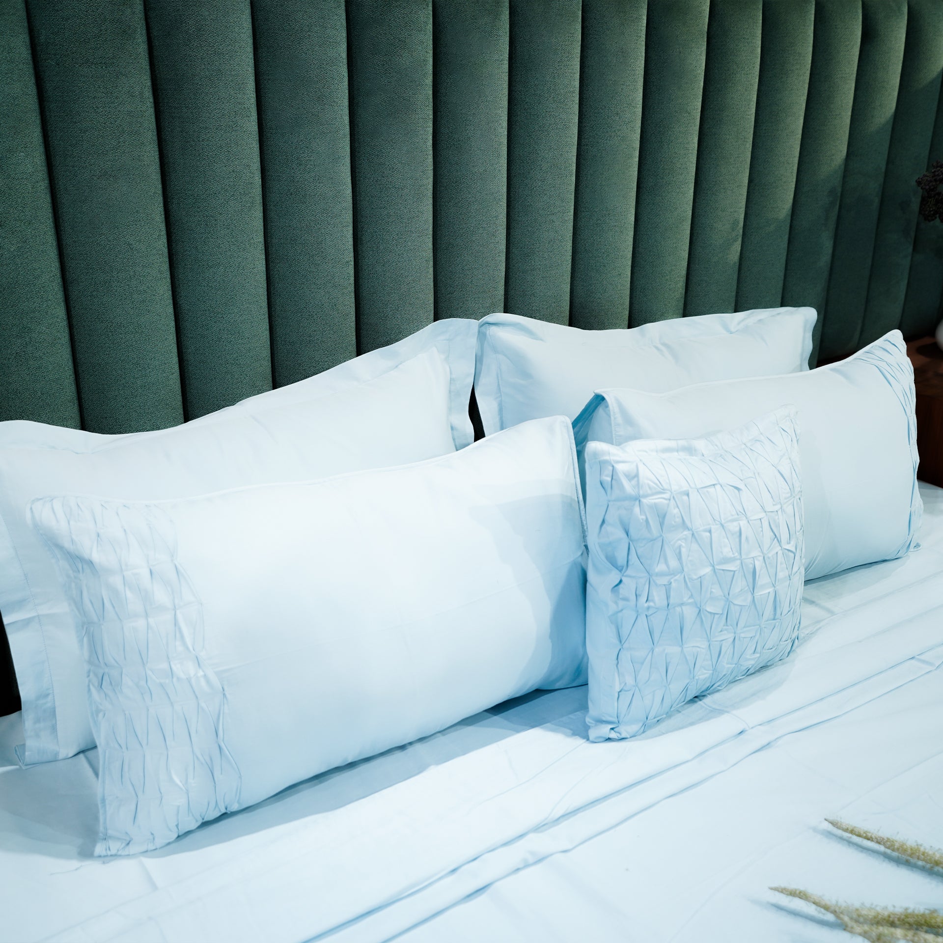 Azure Whisper Honeycomb Serenity by Aetherea with Designer Bedsheets at Kamakhyaa for sustainable fashion