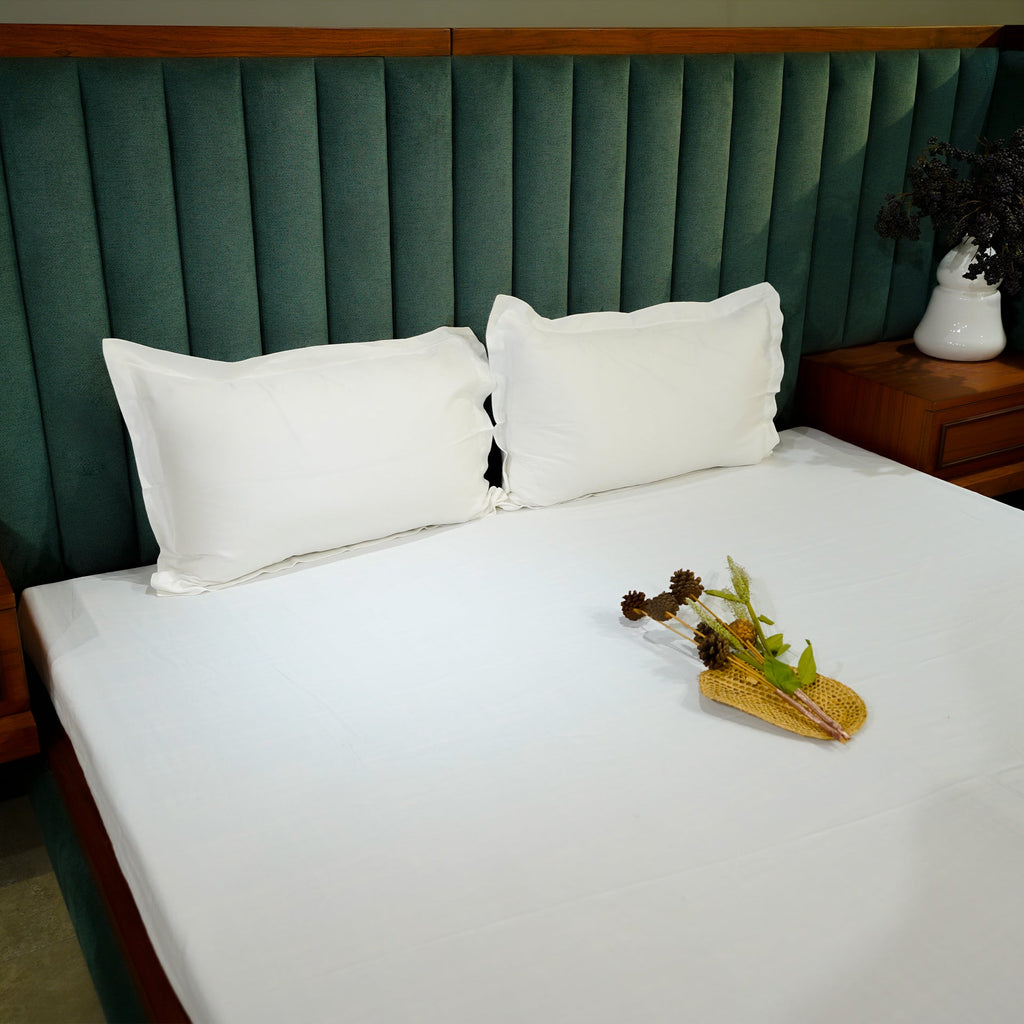 White Elegance by Aetherea with 100% Cotton, 300 TC, 400 TC, 500 TC, Bedsheets, King, Plain, Plain Bedsheets, Queen, Solid, White at Kamakhyaa for sustainable fashion