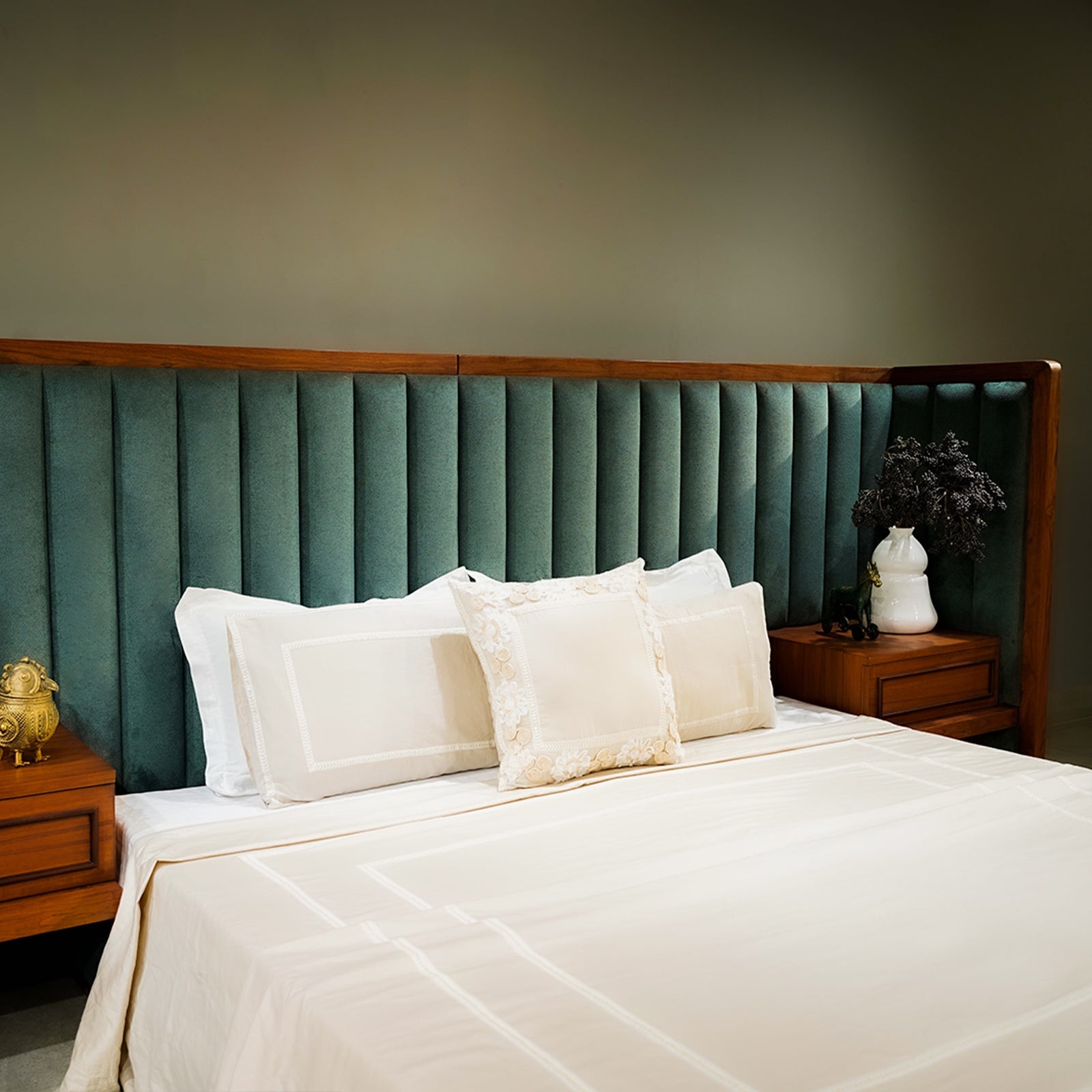 Champagne Charm Trimmed Bliss by Aetherea with 100% Cotton, 300 TC, 500 TC, Beige, Cushion, Designer Bedsheets, King, Lace, Queen, Solid at Kamakhyaa for sustainable fashion