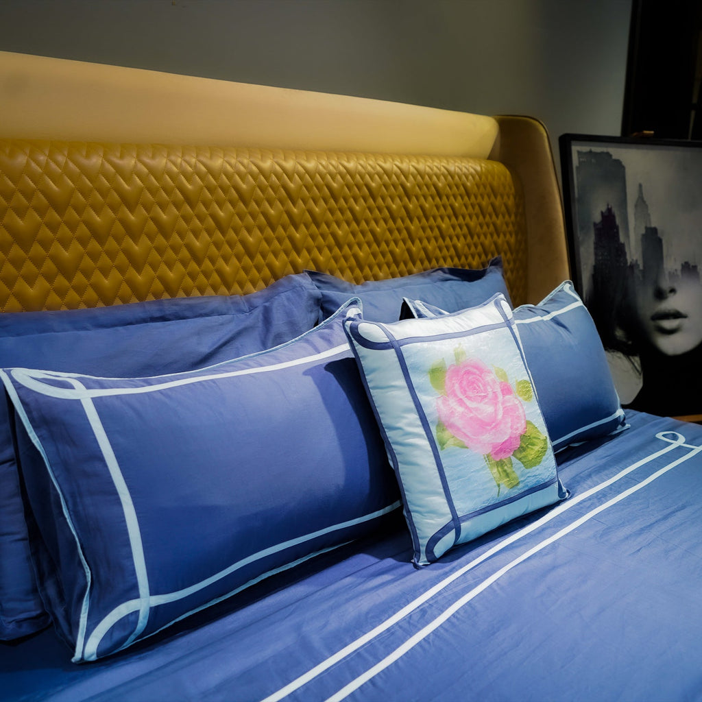 Majestic Sapphire Tranquil Curve Pillow Cover by Aetherea with 100% Cotton, 300 TC, 500 TC, Coffee, Pillow Cover, Plain, Royal Blue, Solid, White at Kamakhyaa for sustainable fashion