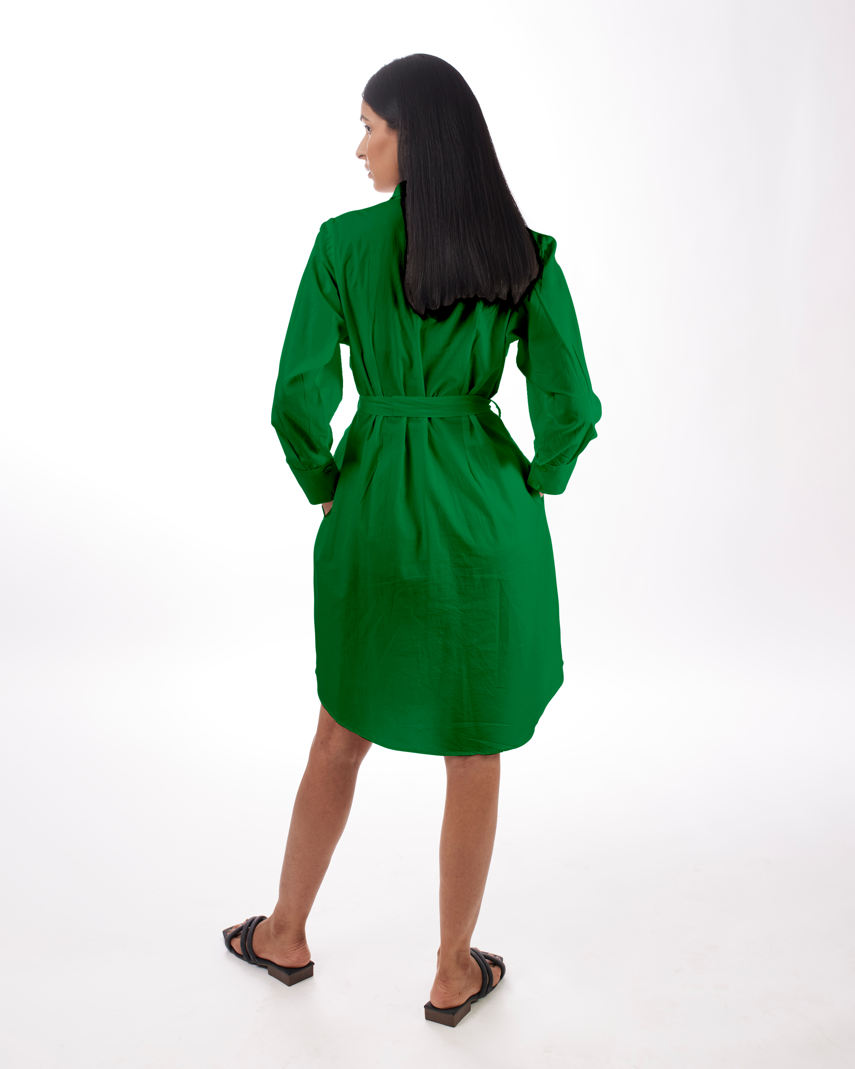 Green Shirt Dress Mini Full Sleeves by Kamakhyaa with Casual Wear, Green, KKYSS, Natural, Relaxed Fit, Shirt Dresses, Solids, Summer Sutra, Womenswear at Kamakhyaa for sustainable fashion
