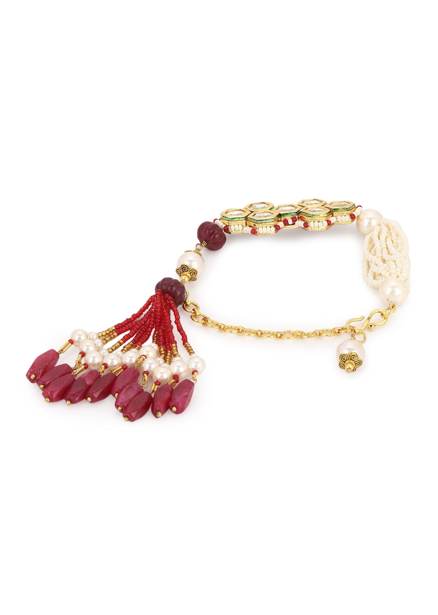 Red Bracelet Kashti Tassel by House Of Heer with Add Ons, Alloy Metal, Bracelets, Festive Jewellery, Festive Wear, Free Size, jewelry, July Sale, July Sale 2023, Less than $50, Natural, Pearl, Red, Textured at Kamakhyaa for sustainable fashion