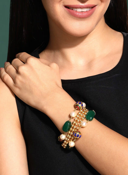 Kairi Wrist Trinket Bracelet by House Of Heer with Alloy Metal, Beaded Jewellery, Bracelets, Festive Wear, Free Size, Gemstone, jewelry, Multicolor, Natural, Pearl, rakhis & lumbas, Textured at Kamakhyaa for sustainable fashion