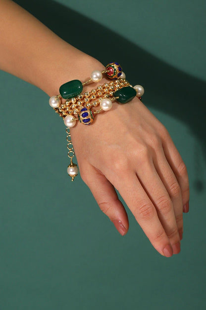 Kairi Wrist Trinket Bracelet by House Of Heer with Alloy Metal, Beaded Jewellery, Bracelets, Festive Wear, Free Size, Gemstone, jewelry, Multicolor, Natural, Pearl, rakhis & lumbas, Textured at Kamakhyaa for sustainable fashion