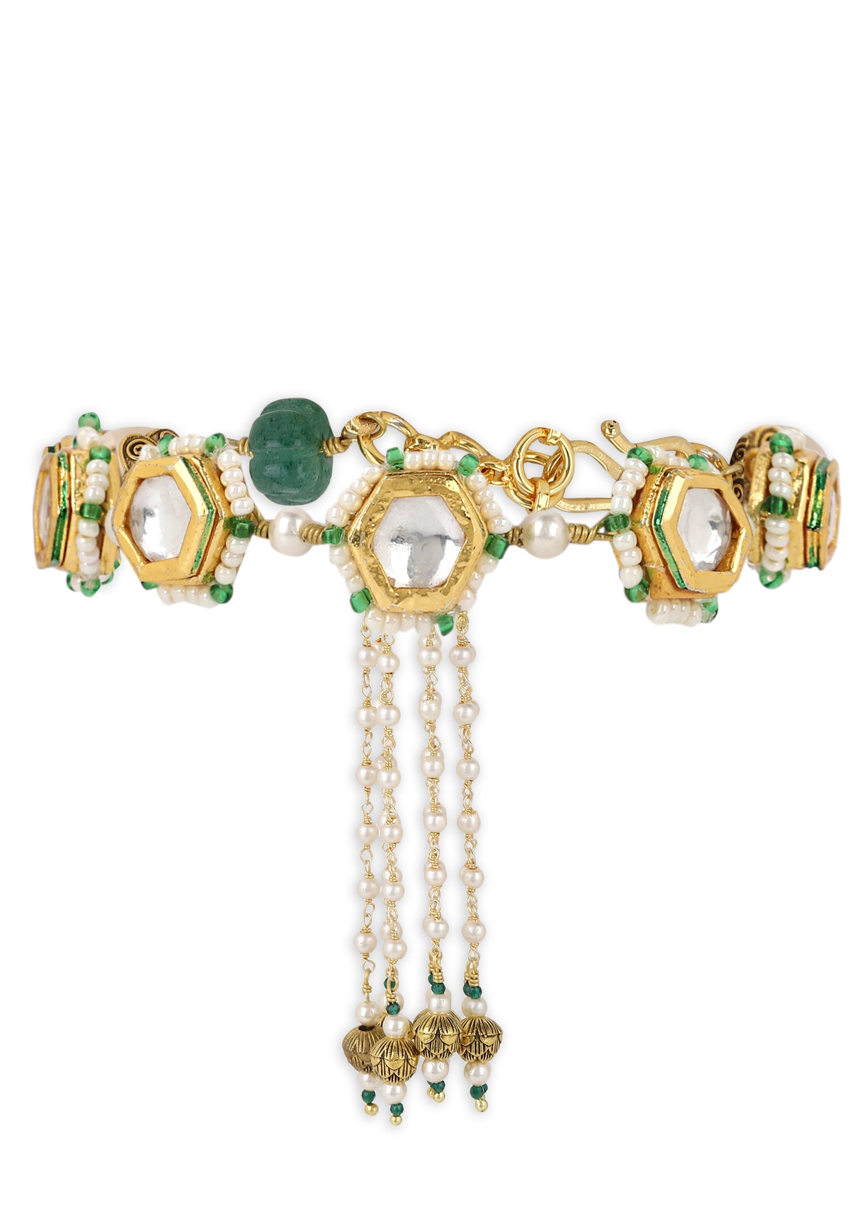 Kubera Bracelet Green by House Of Heer with Alloy Metal, Bracelets, Festive Wear, Free Size, jewelry, Natural, Polkis, rakhis & lumbas, Textured, White at Kamakhyaa for sustainable fashion
