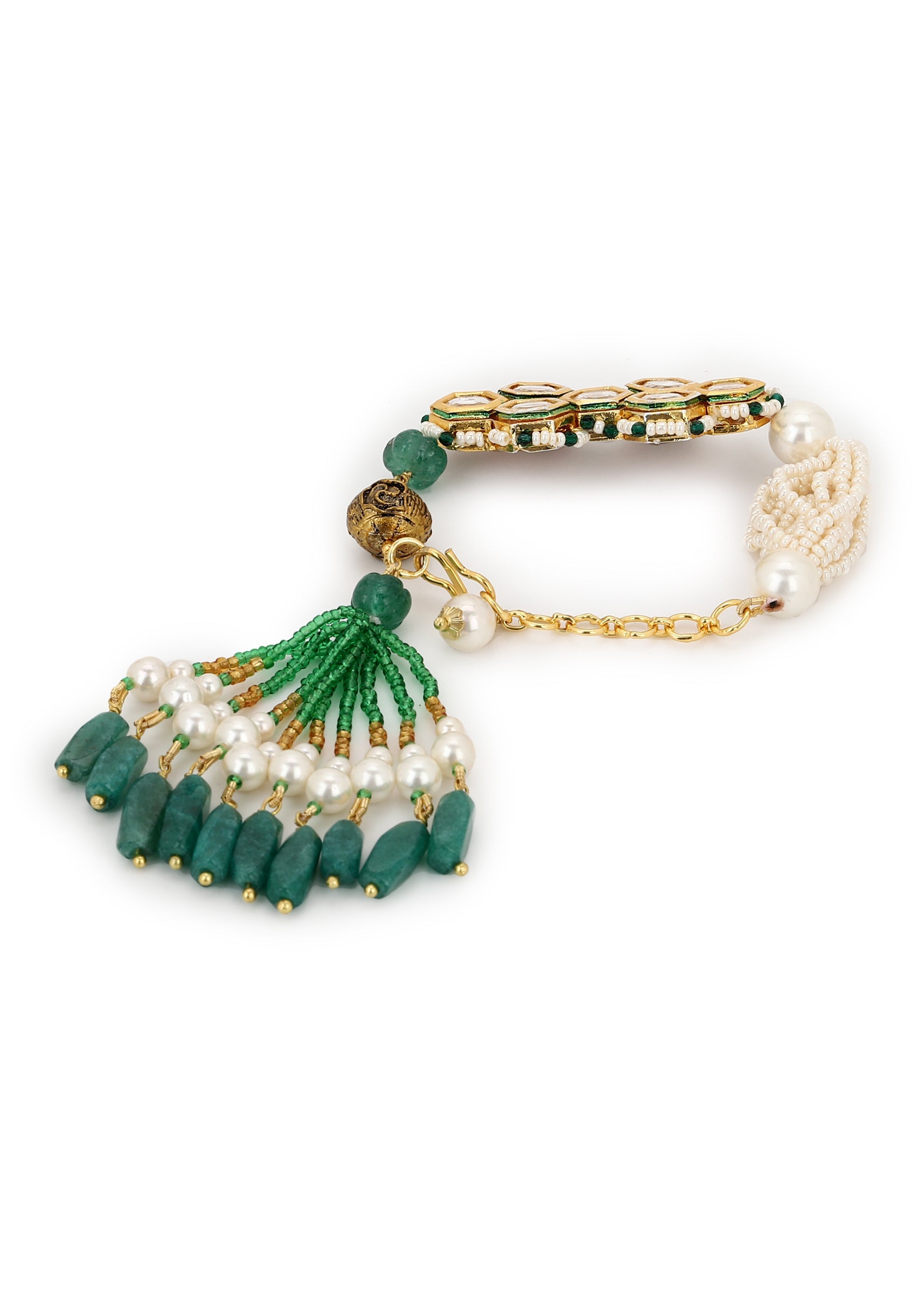 Kashti Bracelet Green by House Of Heer with Alloy Metal, Bracelets, Festive Wear, Free Size, Gemstone, jewelry, Multicolor, Natural, Pearl, rakhis & lumbas, Textured at Kamakhyaa for sustainable fashion