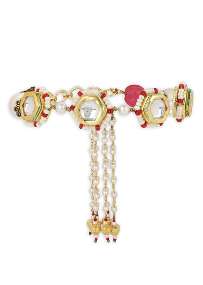 Kubera Bracelet Red Not found by House Of Heer with Alloy Metal, Bracelets, Festive Wear, Free Size, jewelry, Natural, Polkis, rakhis & lumbas, Textured, White at Kamakhyaa for sustainable fashion