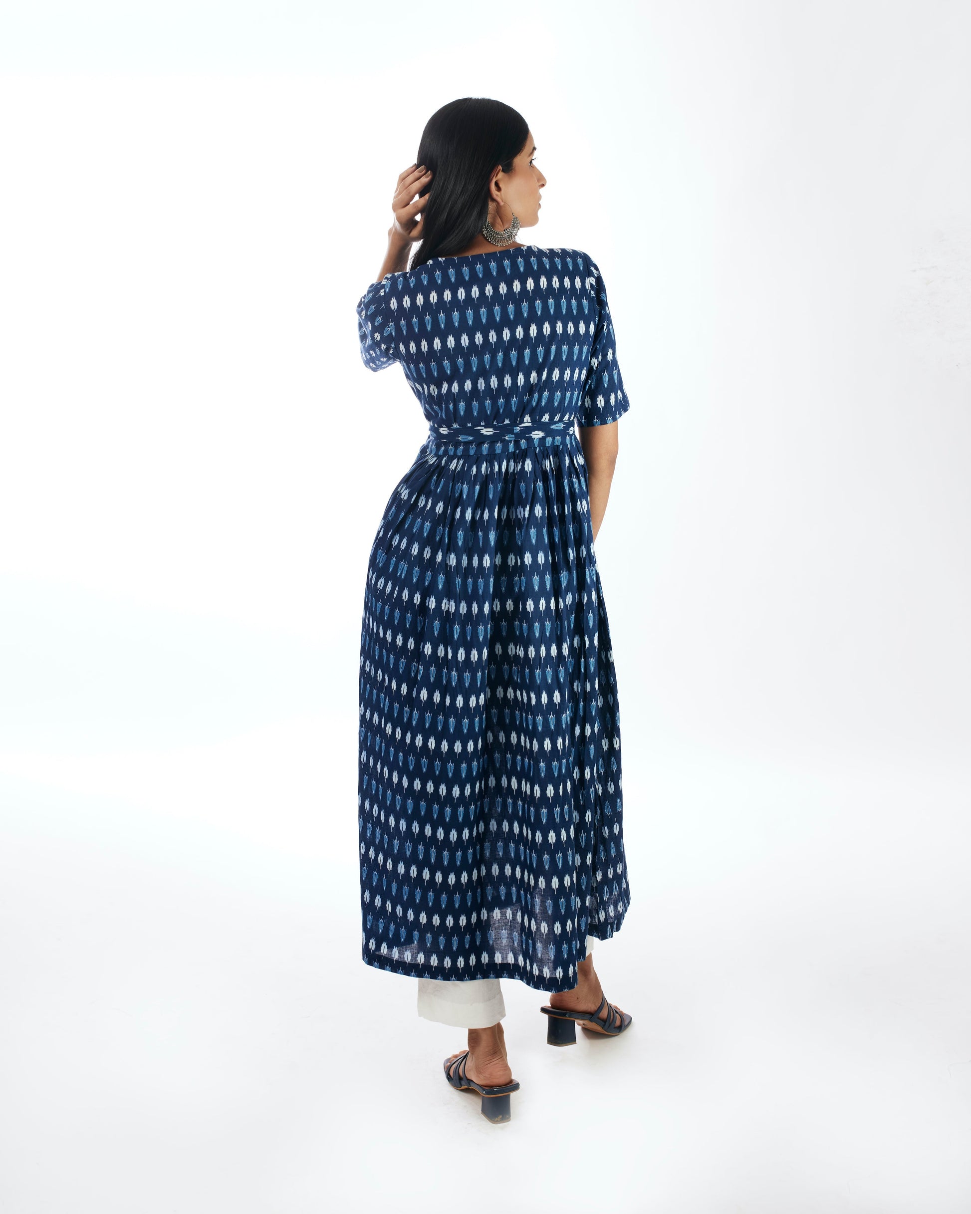 Blue Angrakha With Solid White Pants by Indian Wear with 100% pure cotton, Blue, Festive Wear, Indian Wear, KKYSS, Kurta Pant Sets, Natural, Prints, Regular Fit, Summer Sutra, Womenswear at Kamakhyaa for sustainable fashion