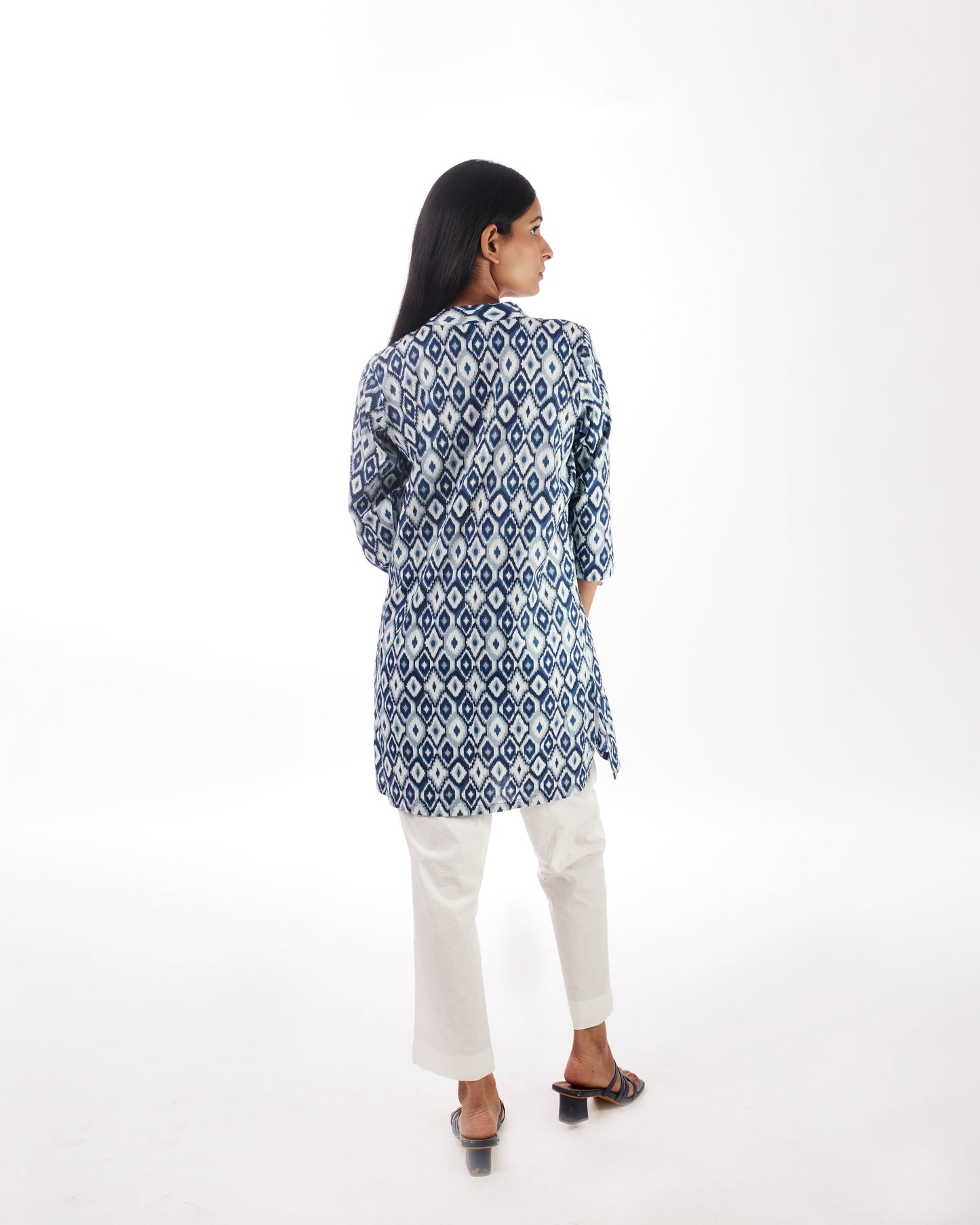 Blue Printed Top With White Pant Co-ord Set by Kamakhyaa with 100% pure cotton, Blue, Casual Wear, Co-ord Sets, FB ADS JUNE, Fitted At Waist, KKYSS, Naturally Made, Printed, Relaxed Fit, Summer Sutra, Womenswear at Kamakhyaa for sustainable fashion