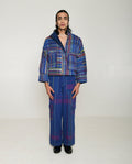 Recycled Blue Multi Colored Collared Cotton Jacket by Rias Jaipur with 100% Cotton, Blue, Casual wear, Multicolor, Natural, Overlays, RE 2.O, RE 2.O by Rias Jaipur, Regular, Stripes, Unisex, Womenswear at Kamakhyaa for sustainable fashion