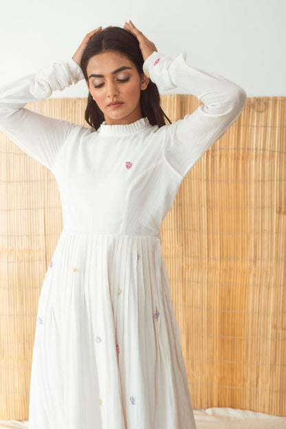 White Embroidered Full Sleeves Midi Dress by The Loom Art with Capsule by The Loom Art, Cotton Slub, July Sale, July Sale 2023, Midi Dresses, Natural, Party Wear, Regular Fit, Solids, White, Womenswear at Kamakhyaa for sustainable fashion