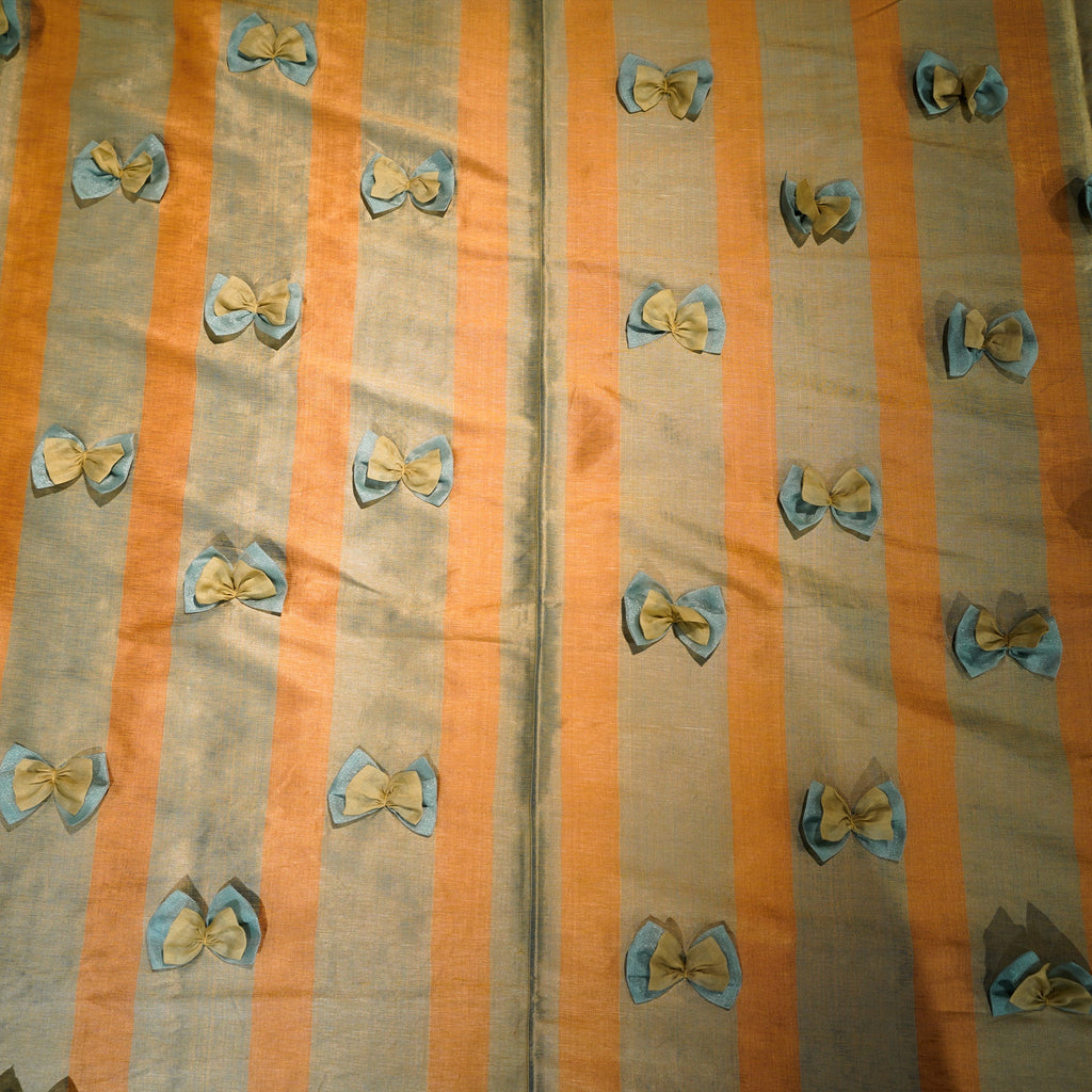 Ribbon Rhapsody by Aetherea with Bed Throws, Beige, Blue, Sheer, Silk, Upcycled at Kamakhyaa for sustainable fashion