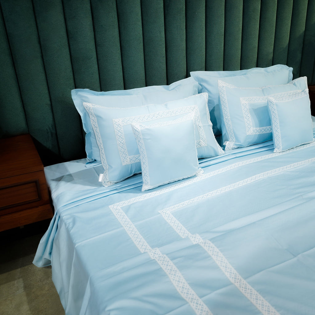 Azure Whisper Cotton Bloom Cushion Cover by Aetherea with Cushion covers at Kamakhyaa for sustainable fashion
