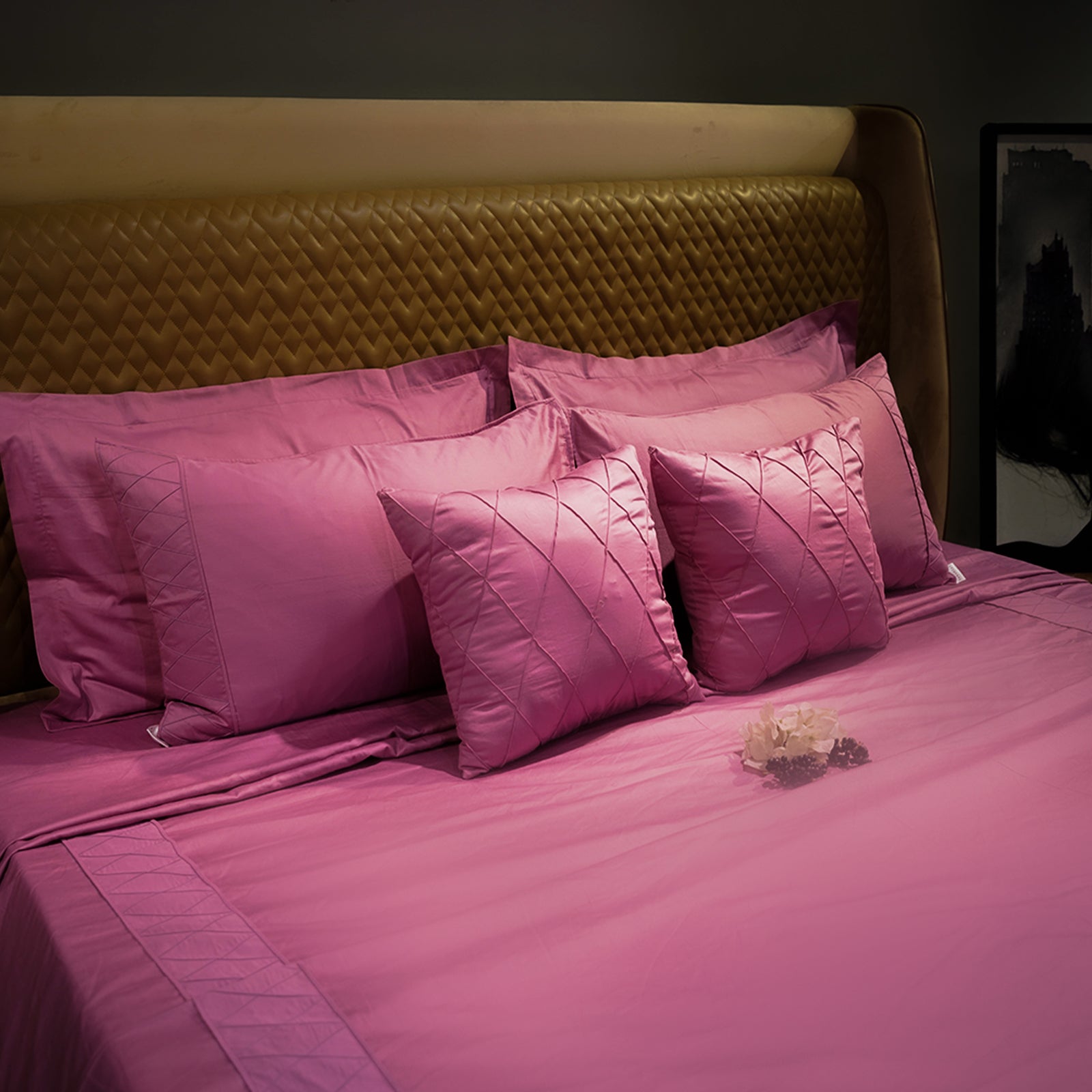 Rose Quartz Diamond Simplicity by Aetherea with 100% Cotton, 300 TC, 400 TC, 500 TC, Cushion, Designer Bedsheets, Diamond, King, Pink, Queen, Solid at Kamakhyaa for sustainable fashion