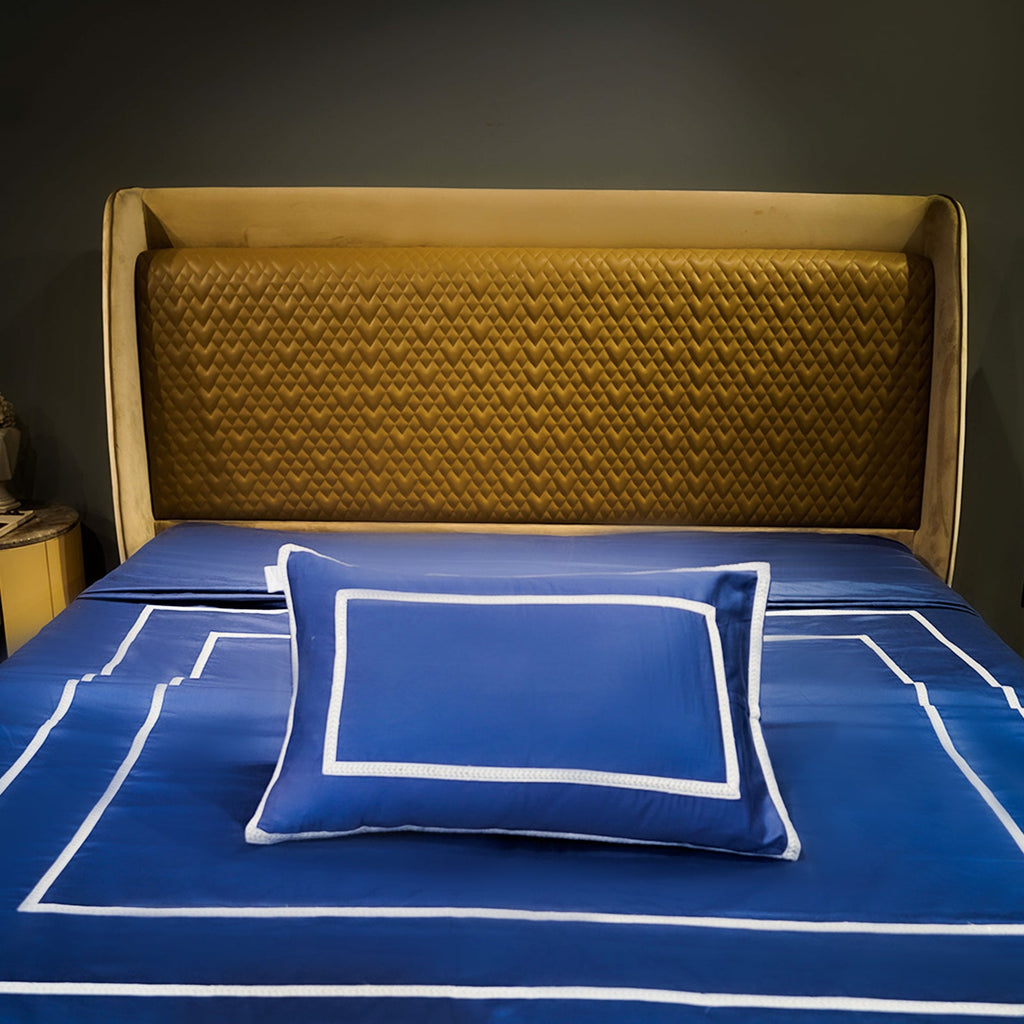 Majestic Sapphire Trimmed Bliss Pillow Cover by Aetherea with 100% Cotton, 300 TC, 500 TC, Coffee, Pillow Cover, Plain, Solid, White at Kamakhyaa for sustainable fashion