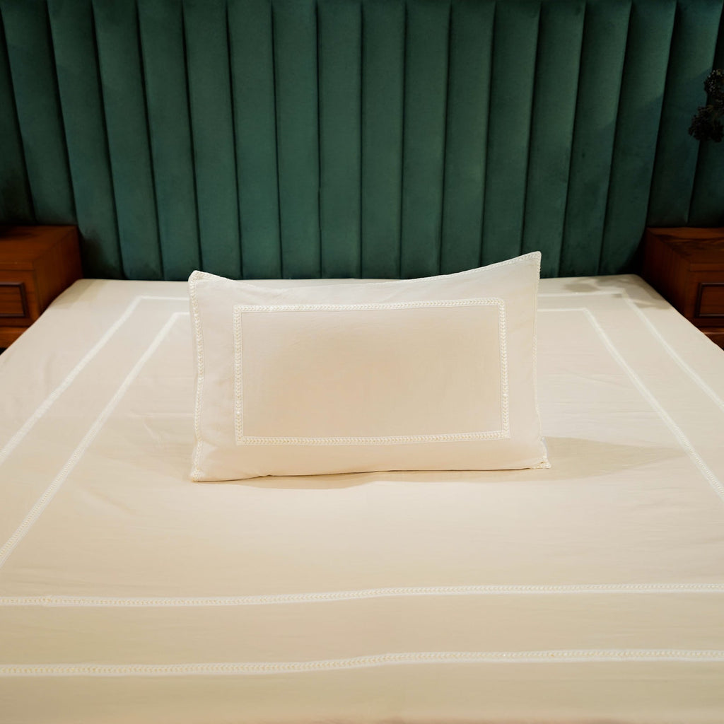 Champagne Charm Trimmed Bliss Pillow Cover by Aetherea with 100% Cotton, 300 TC, 500 TC, Coffee, Pillow Cover, Plain, Solid, White at Kamakhyaa for sustainable fashion