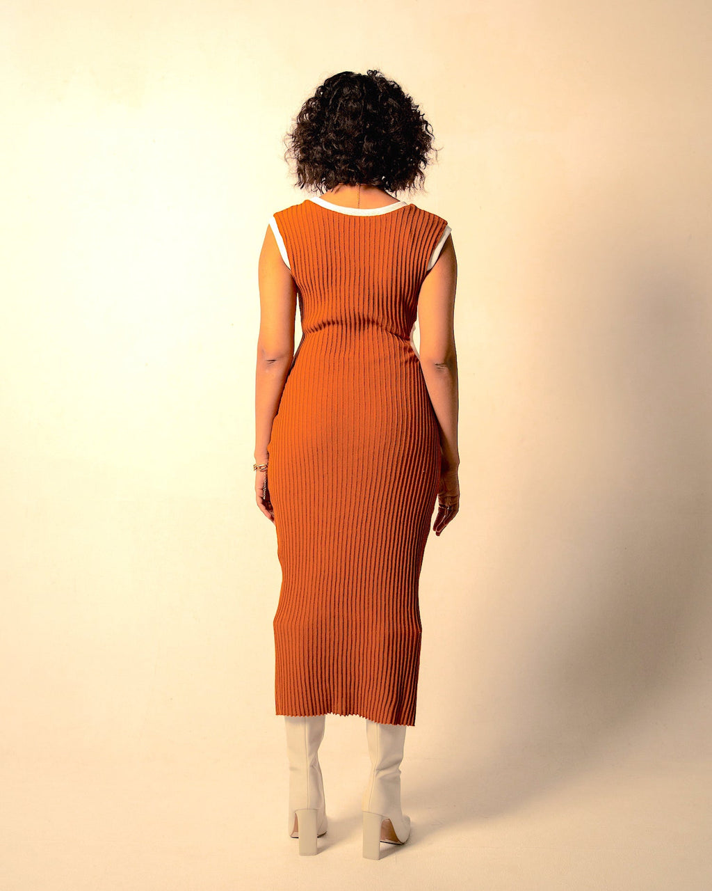 Orange Midi Dress by Meko Studio with Cut Out Dresses, Evening Wear, Hand Knitted, July Sale, July Sale 2023, Midi Dresses, Orange, Recycled Cotton, Recycled Polyster, Sleeveless Dresses, Slim Fit, Solids, Tranquil AW-22/23, Tranquil by Meko Studio, Womenswear at Kamakhyaa for sustainable fashion