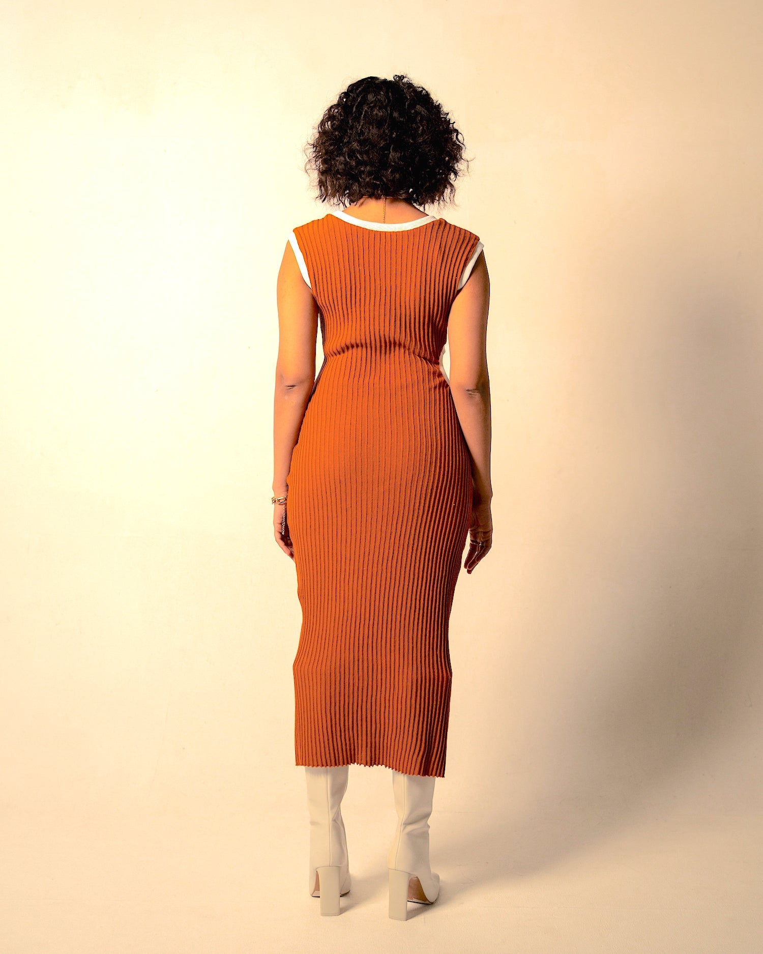 Orange Midi Dress by Meko Studio with Cut Out Dresses, Evening Wear, Hand Knitted, July Sale, July Sale 2023, Midi Dresses, Orange, Recycled Cotton, Recycled Polyster, Sleeveless Dresses, Slim Fit, Solids, Tranquil AW-22/23, Tranquil by Meko Studio, Womenswear at Kamakhyaa for sustainable fashion