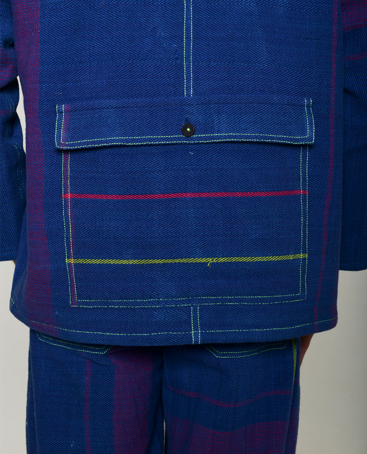 Handwoven Blue Multi Colored Cotton Shirt Jacket by Rias Jaipur with 100% Cotton, Blue, Casual wear, Multicolor, Natural, Overlays, RE 2.O, RE 2.O by Rias Jaipur, Relaxed, Stripes, Unisex, Womenswear at Kamakhyaa for sustainable fashion