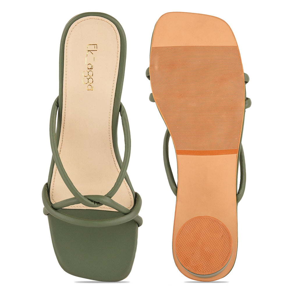 Green Stap Heels by EK_agga with Block Heels, Green, Heels, Less than $50, Party Wear, Patent leather, Solids, Square toe, Vegan at Kamakhyaa for sustainable fashion