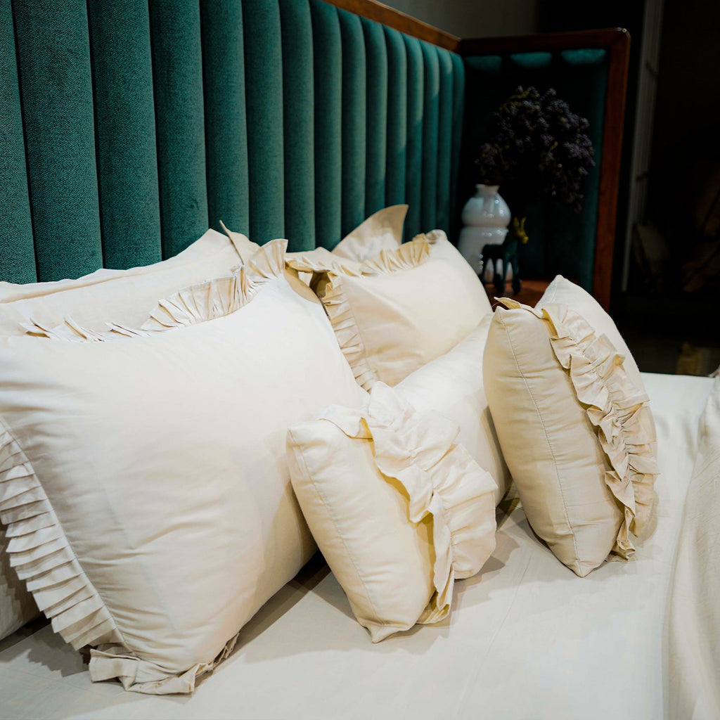Ruffled Duvet Cover by Aetherea with 500 TC, Beige, Cushion, Duvet Covers, Ruffles at Kamakhyaa for sustainable fashion