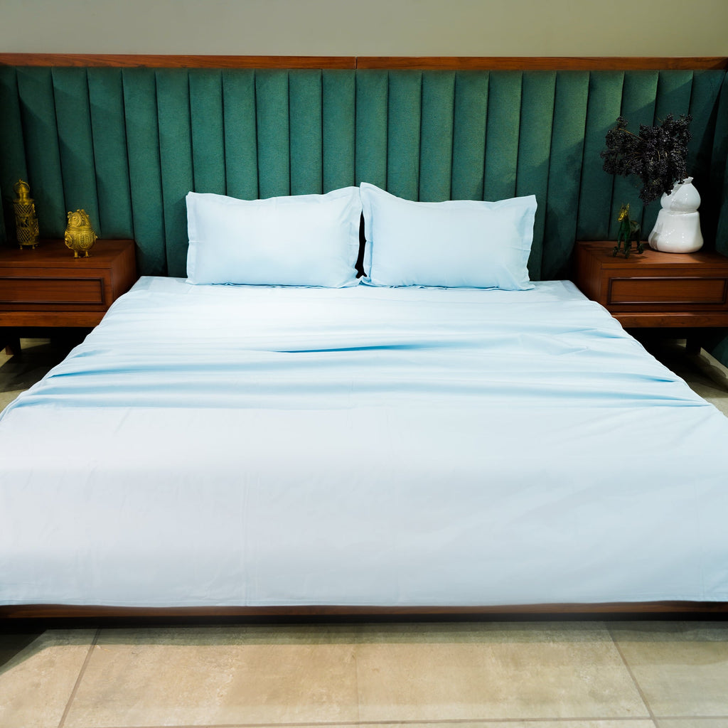 Baby Blue Breeze by Aetherea with 100% Cotton, 300 TC, 400 TC, 500 TC, Baby Blue, Bedsheets, King, Plain, Plain Bedsheets, Queen, Solid at Kamakhyaa for sustainable fashion